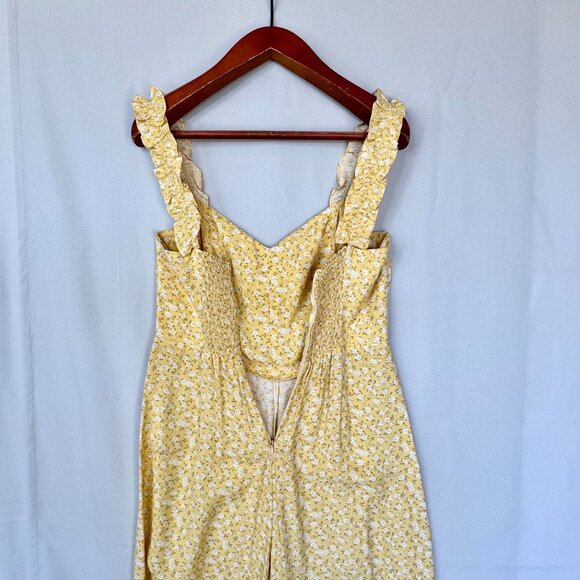 Reformation Moore Lily Butter Yellow Ruffle Srap Wide Leg Jumpsuit Size 10 - Picture 10 of 13
